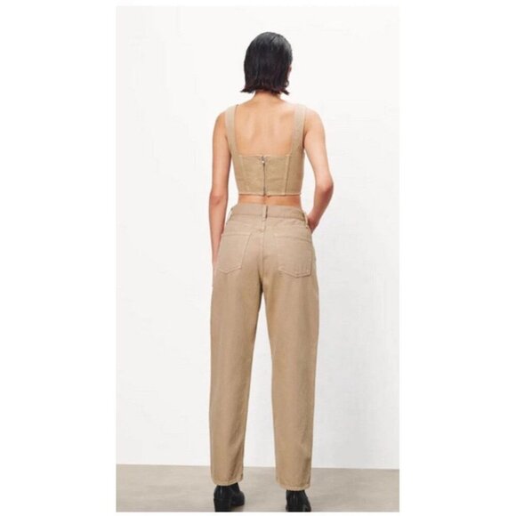 NWT Mara Hoffman Amal Beige Oatmeal Denim Cropped Top Tank Size 4 - Picture 3 of 12